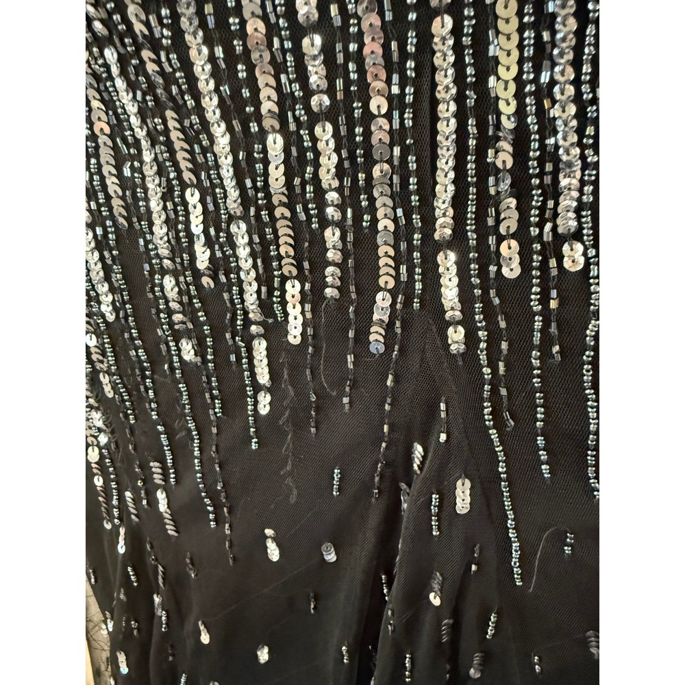 Adrianna Papell Black Silver Sequin Beaded Gown V-Neck Formal Maxi Dress 12 - Picture 4 of 7